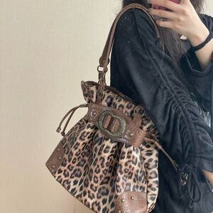 Others Follow Leopard Print Shoulder Bag with Brown Details